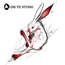 Zhi Ye hand-painted stubborn rabbit Tide brand tattoo for men and women clavicle big arm waterproof long-lasting flower arm buy one get one free