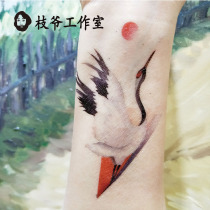 Zhi Ye crane dance nine-day waterproof tattoo sticker hand-painted Chinese style light color flying crane red-crowned crane Academy ins Wind