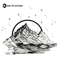 The black and white tattoo of the mountain under the original starry sky is waterproof and durable for men and women.