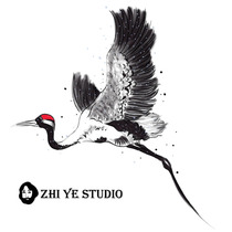Zhi Ye hand-painted ink crane waterproof tattoo stickers for men and women handsome National style Hanfu traditional tattoo flying red-crowned crane