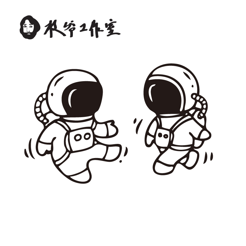Herbal Juice Little Astronaut Tattoo Stickers For Men and Women Couples Black and White Cute Kids Fun Aerospace Waterproof Lasting