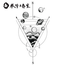 Zhi Ye planet sparkling wine tattoo sticker coordinates arrow black and white hand-painted space universe men and women waterproof lasting and painless