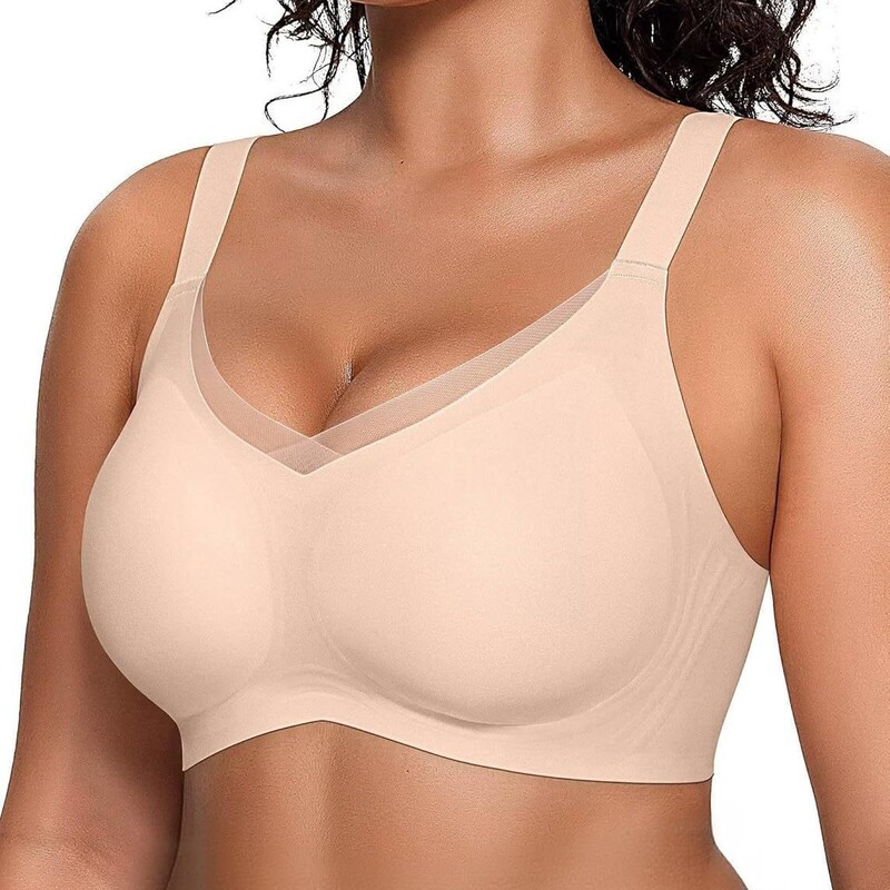 Amazon Bra Deep V Mesh Seamless Wireless Daily Underwear European and American Style Summer Thin Style for Small Busts