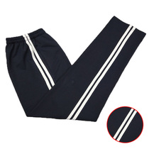 Customized double white bars school pants spring and summer cotton black navy blue sports straight pants White clause sports men