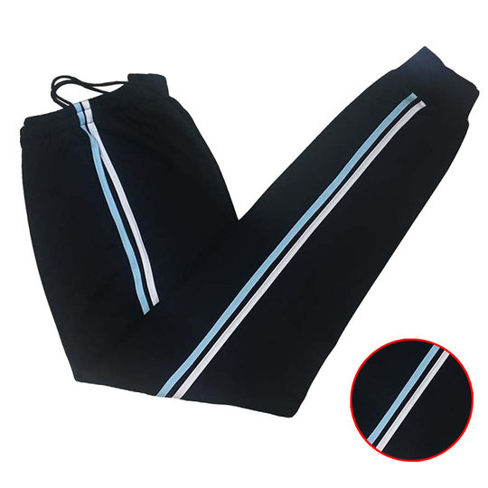 Cuffed and leg bound sky blue two stripes primary school uniform