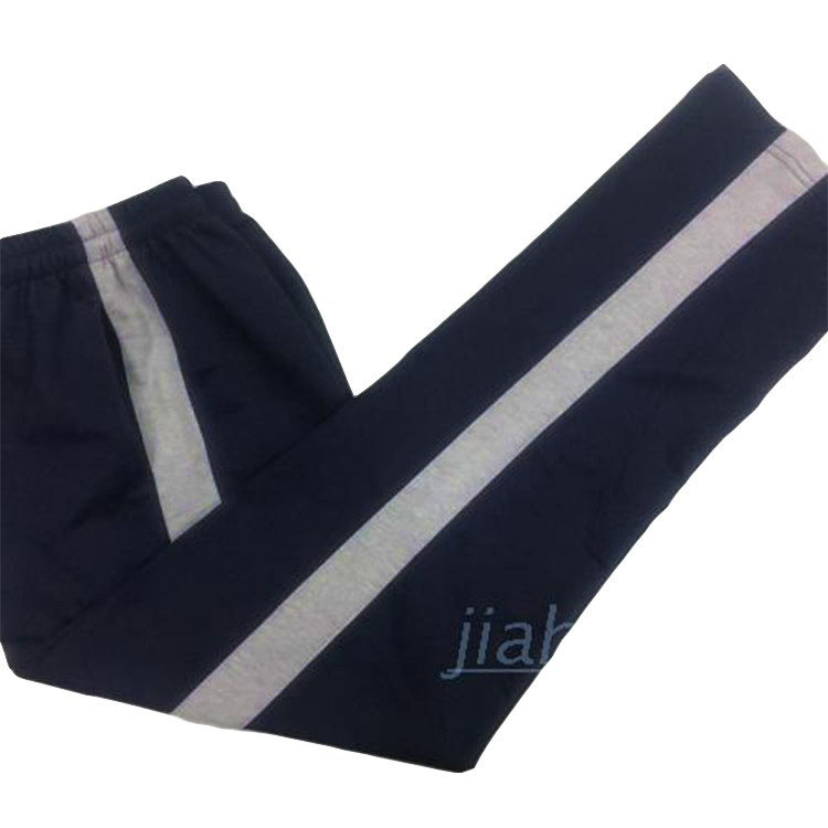 Spring, summer and autumn cotton trousers deep navy blue classic color matching inlaid gray terry wide strip sports pants casual school pants