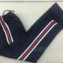 New spring and summer thin dark navy blue white red edge bar trousers casual pants school pants sports pants