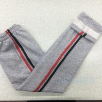 Spring and summer cotton trousers gray inlaid red and black bar sweatpants Terry striped casual pants school pants