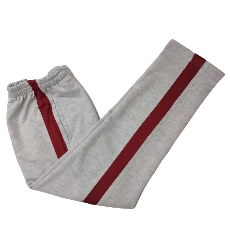 Spring, summer and autumn gray cotton elastic high-waisted sports pants inlaid wine red wide-edge straight large size men's and women's long pants