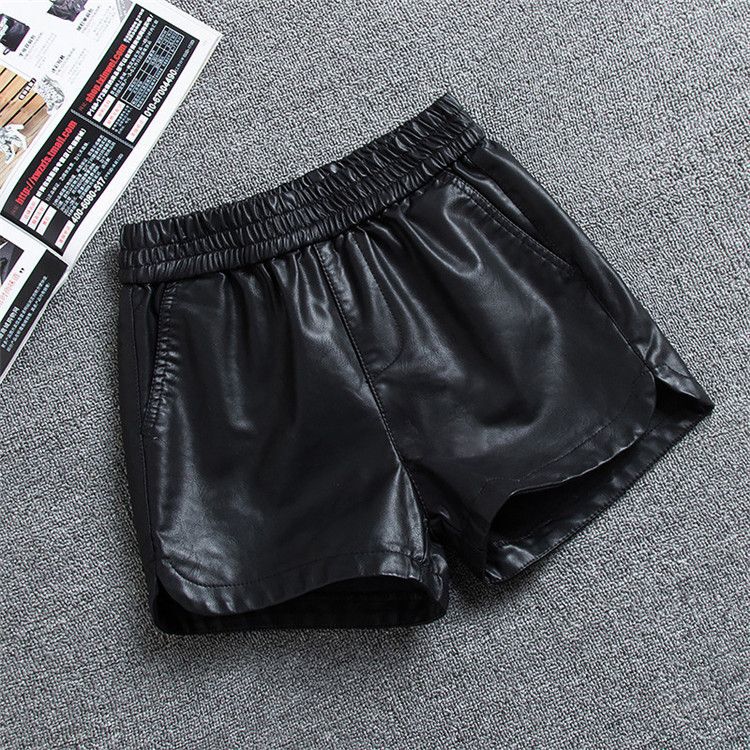 Autumn and Winter New Style Pu Washed Leather Shorts for Women's Outer Wear, Fashionable Elastic Waist Wide Leg Pants, Korean Style Slim High Waist Short Leather Pants