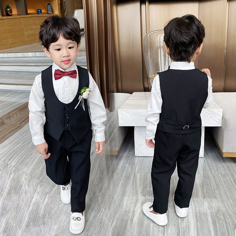 Boy suit suit summer children's dress British style child birthday suit vest short sleeve small host