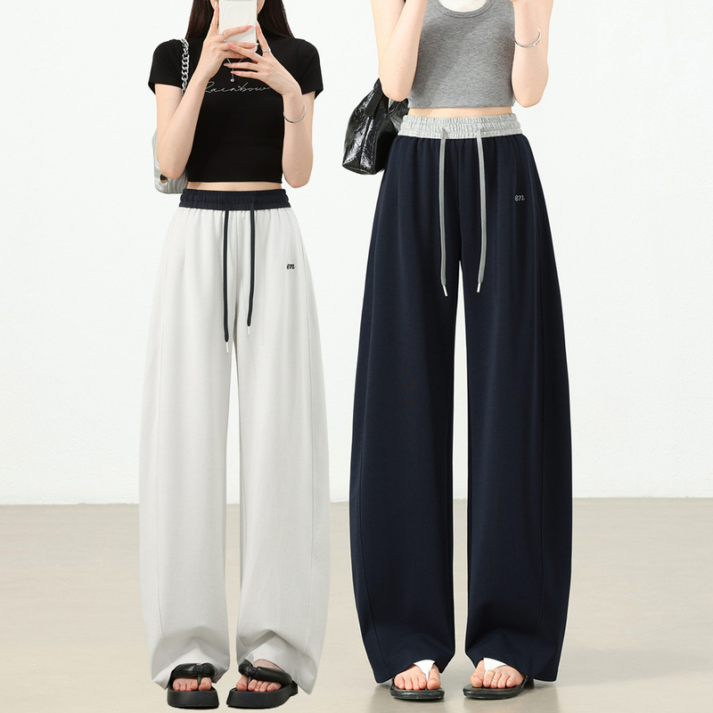Tencel Cotton Wide-Leg Pants for Women, Summer Thin Narrow Straight-Leg Pants, High-Waisted Drapey Sports Casual Pants