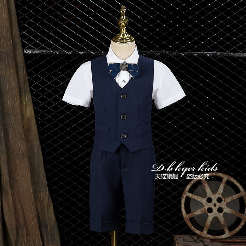 Kids Suit Set 2022 New British Boys Handsome Dress Catwalk Piano Host Little Flower Boy Suit