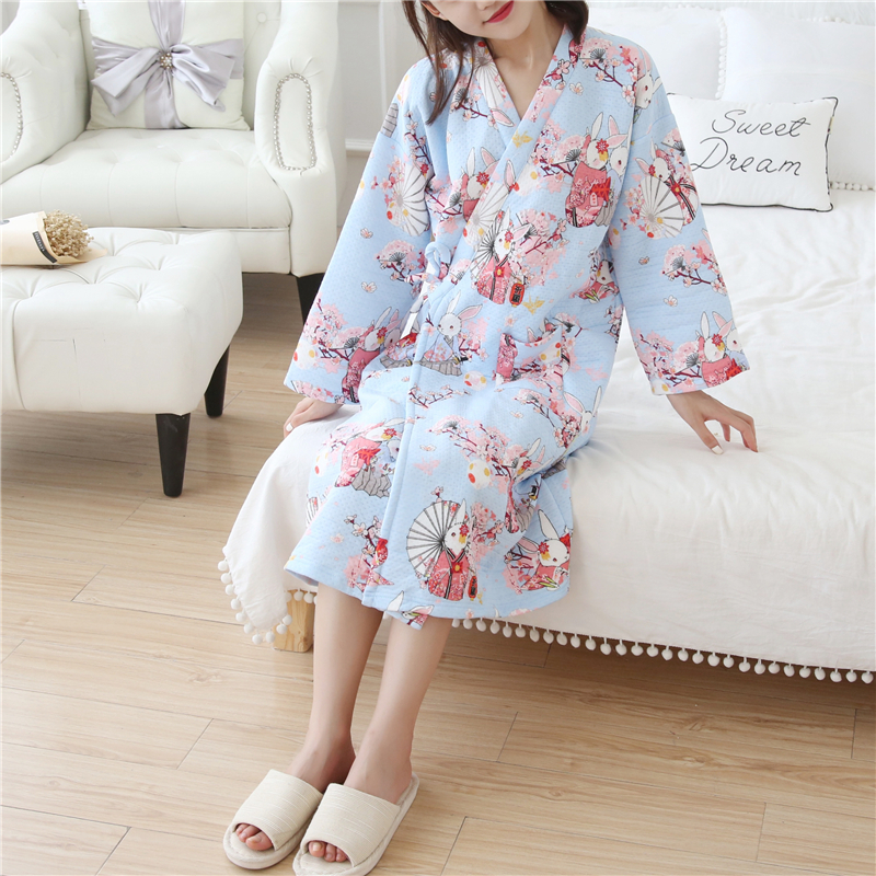 Áo kimono yukata nữ mùa thu và mùa đông có đệm lót dịch vụ tại nhà nam đôi nam nữ áo choàng cotton và áo ngủ gió đồ ngủ hình thú