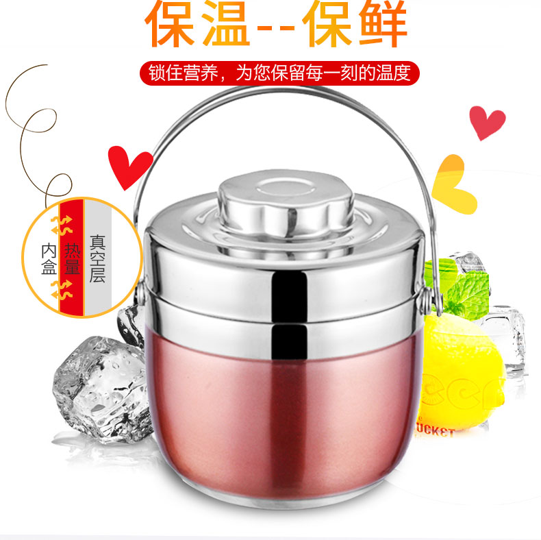 Thép không gỉ nồi cách nhiệt hộp ăn trưa thùng phong cách Nhật Bản nhân viên văn phòng nữ hộp ăn trưa công cộng 1 người thùng cách nhiệt nhiều lớp - Hộp cơm điện sưởi ấm hộp cơm hâm điện