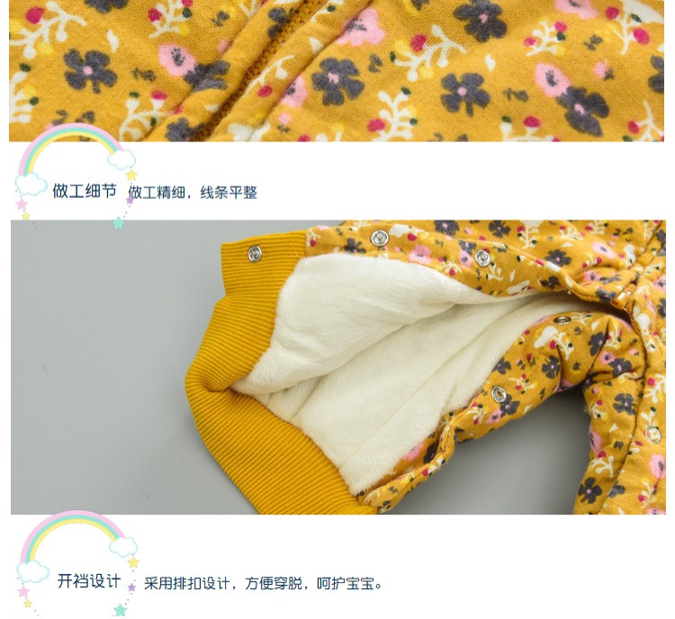 Quần áo trẻ em mùa đông 0-1 tuổi jumpsuit nam nữ mùa đông dày ra khỏi áo sơ mi ôm quần áo sơ sinh bộ áo liền quần công chúa bé gái