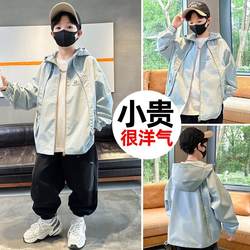 Boys' Spring and Autumn Stylish Trench Coat Jacket 2025 New Model for Older Children, Trendy and Fashionable Spring Clothing