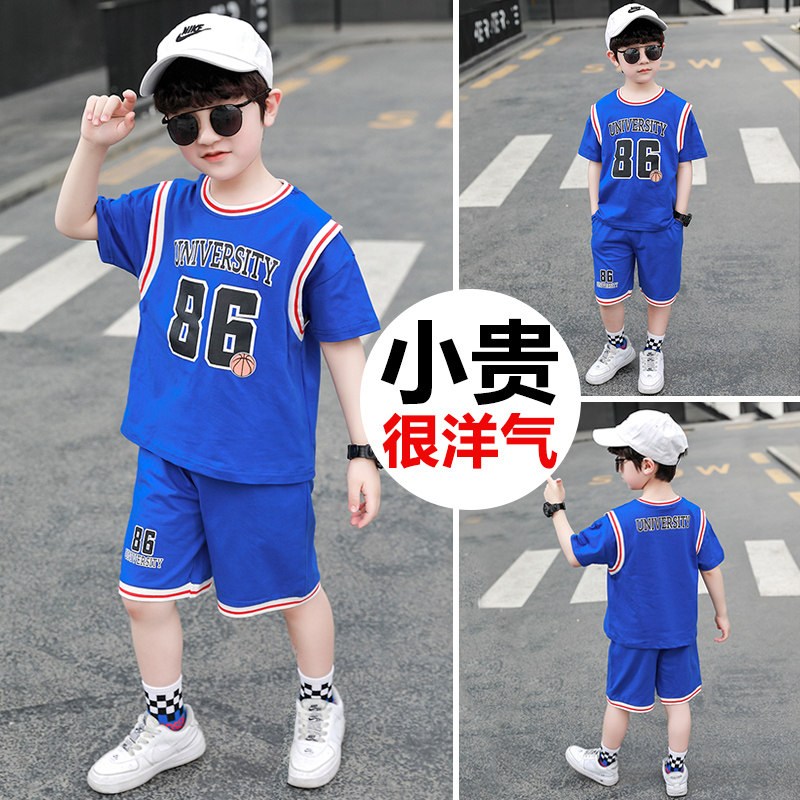 Boy Summer Clothing Basketball Suit Suit 2022 New Children Suit Foreign Pie Boy Handsome Sports Summer Nets Red Tides