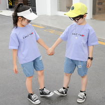 Boys summer suit 2020 new boys childrens clothing 5 foreign style 7 handsome short-sleeved 8 siblings 6-year-old trendy clothes