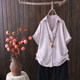 ເສື້ອເຊີດແຂນສັ້ນສໍາລັບແມ່ຍິງ plus size summer 2023 new fat mm Korean version solid color simple ຄໍ V-neck loose shirt 200 pound