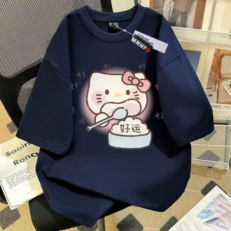 女童纯棉短袖T恤夏季2026新款中鲨鱼小猫大童洋气百搭半袖上衣服 — 34