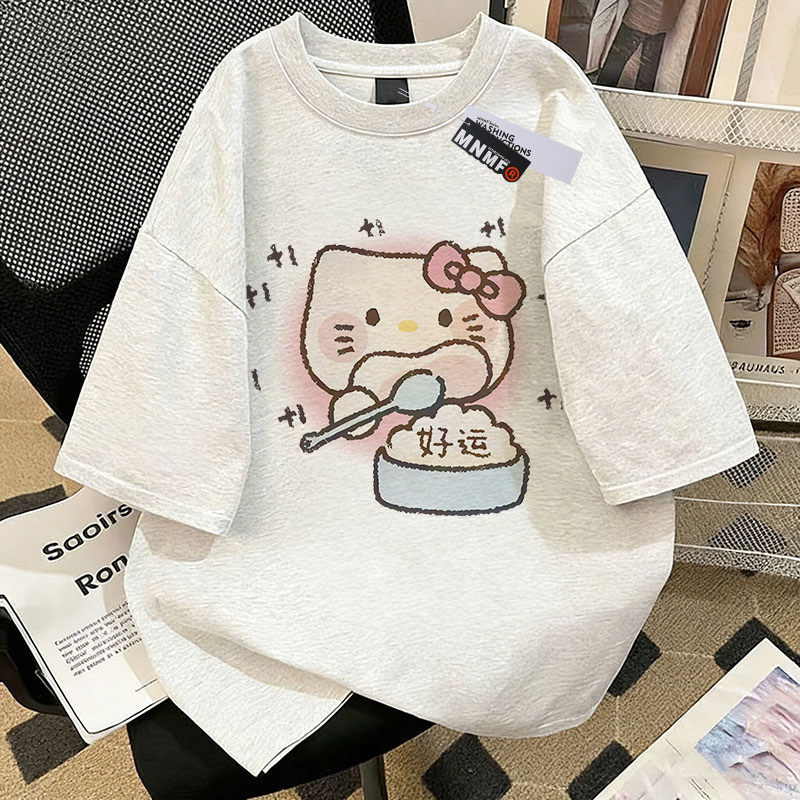 女童纯棉短袖T恤夏季2026新款中鲨鱼小猫大童洋气百搭半袖上衣服 — 31