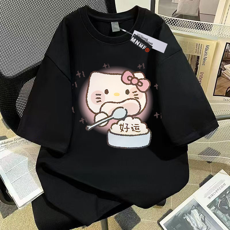 女童纯棉短袖T恤夏季2026新款中鲨鱼小猫大童洋气百搭半袖上衣服 — 32