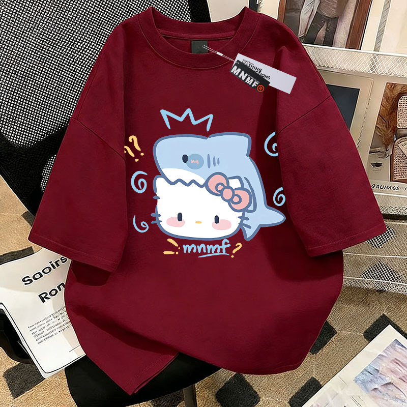 女童纯棉短袖T恤夏季2026新款中鲨鱼小猫大童洋气百搭半袖上衣服 — 21