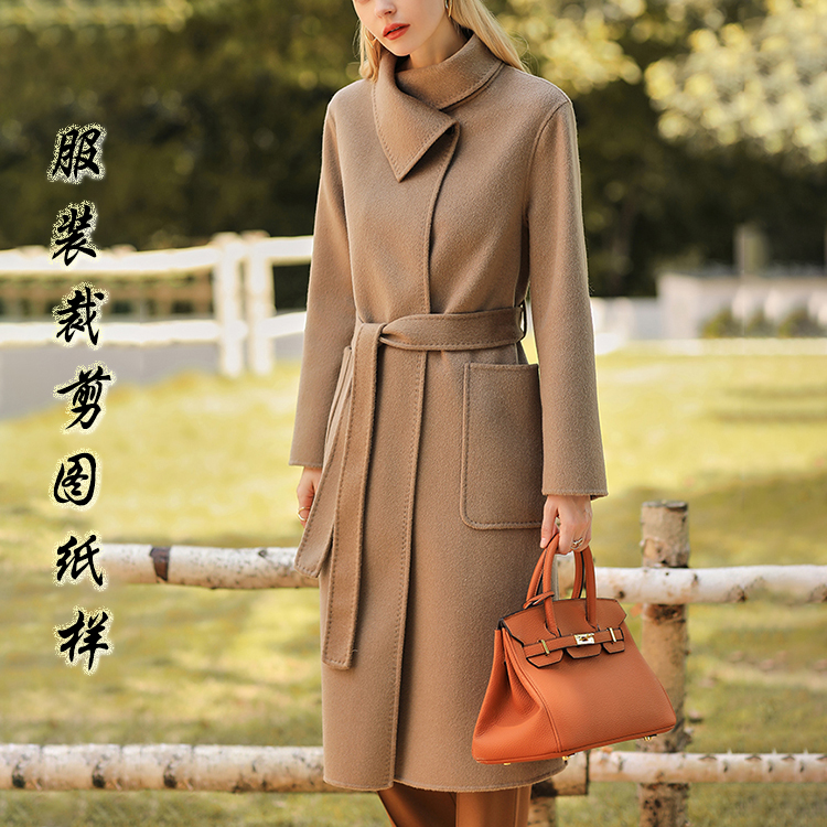 Big card bifacial cashmere big coat paper sample female medium long version 2022 autumn and winter new coat clothing model cut picture