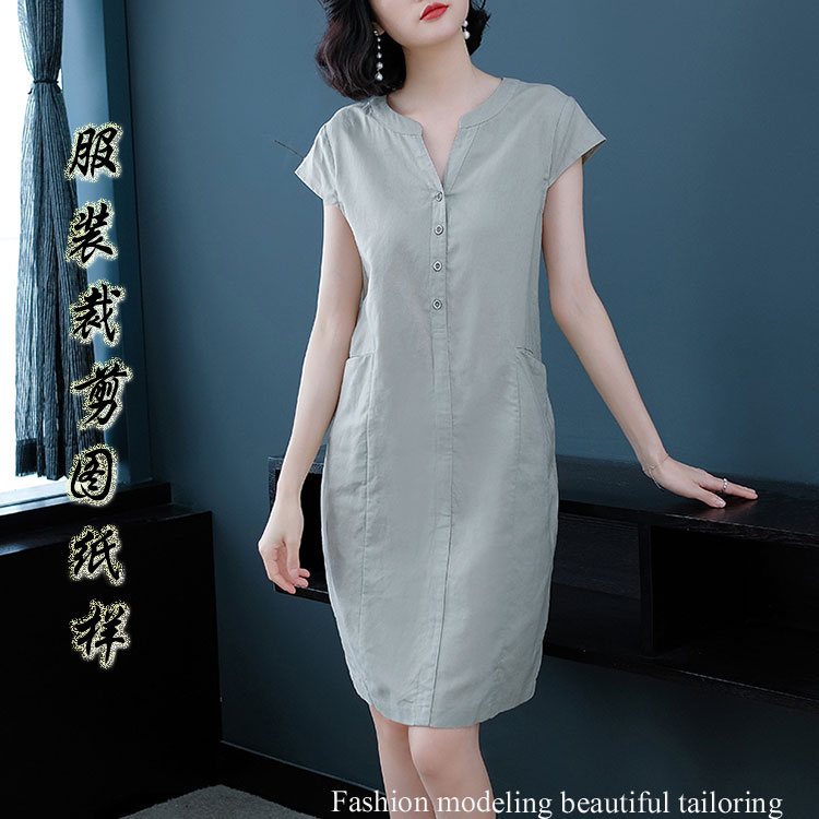 Relax short sleeve cotton silk dress paper for women's summer linen skirt sample crop drawings