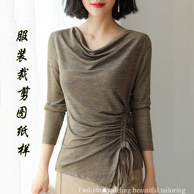 Spring and autumn winter New long sleeve drop collar drop collar T-shirt pattern women's top base shirt model cutting map