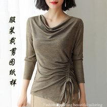 Spring and autumn and winter new long sleeve collar collar T-shirt pattern women's jacket bottoming shirt model cut-off