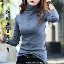 Spring and autumn winter New High collar base shirt long sleeve stretch knitted T-shirt pattern womens model cut drawing