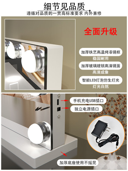 桌面led化妆镜带灯化妆师影楼家用充插电梳妆台式美妆补光大镜子