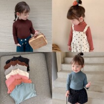 Girl semi-high collar bottom-shirt autumn winter plus suede foreign gas integrated suede children long sleeve baby inner hitch pure cotton boy