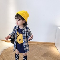 Girl Plaid Shirt Jacket Foreign Air Korean Version Children Autumn Clothes Children Baby Lining Clothes Spring Autumn Thin long sleeves pure cotton