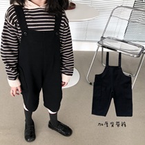 Girl Black Back Belt Pants Korean Version Spring Autumn Loose Foreign Air Baby Boy Pants External Wearing Tide Boy Boy Child Clothes
