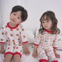Bread Superman Boy Baby Sleepwear Summer Thin Long Sleeve Pure Cotton Child Breathing Home Conserved Air Conditioning Suit Suit