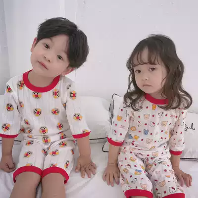 Bread Superman baby pajamas summer thin long sleeve cotton children suction home clothes air conditioning suit suit
