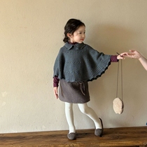 Girls Cape Coat Autumn and Winter 2024 New Gray Woolen Top Fashionable Korean Autumn Clothes Childrens Knitted Shawl