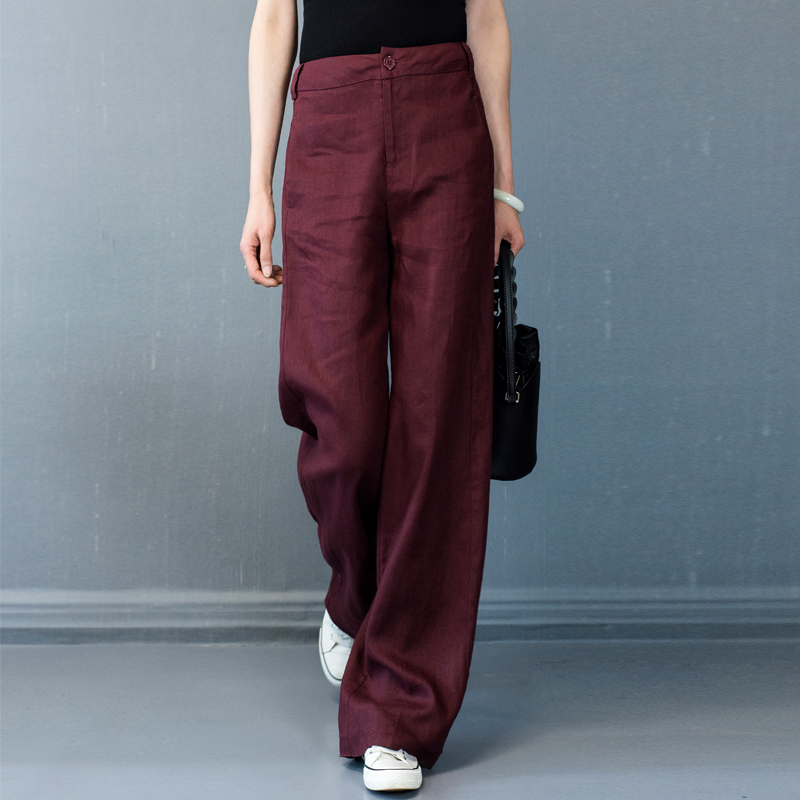 Xiaojiulu Spring/Summer New Linen Wide-Leg Pants for Women, Loose and Casual Style, Slimming, Cotton-Linen Straight-Leg Pants