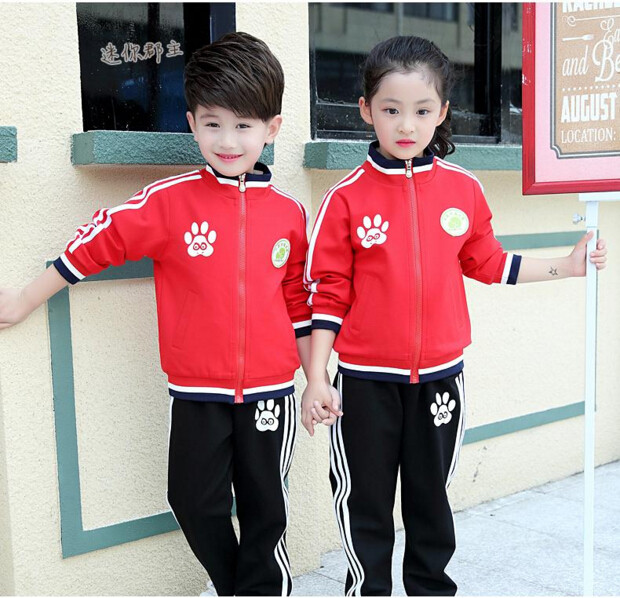 Kindergarten uniforms spring, autumn and winter red color matching school uniforms custom children's clothing sports neutral long-sleeved group performance