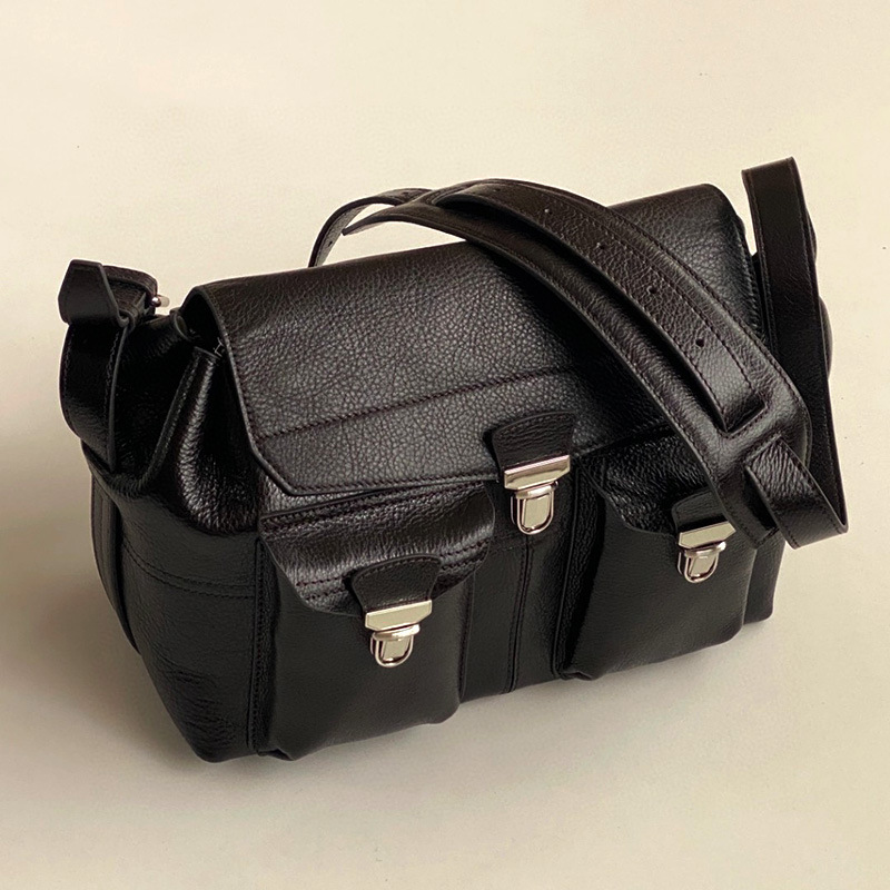 Coco Original 25 New Style Cowhide Vintage Motorcycle Bag Messenger Bag Fashionable Commuter Large Capacity Single Shoulder Crossbody Bag