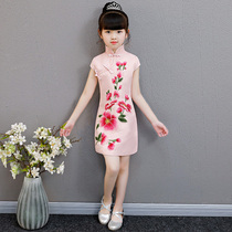 Childrens cheongsam summer Chinese style Tang dress girls foreign style dress baby improved skirt childrens clothing guzheng performance clothing