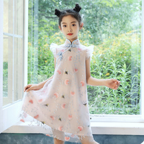 Girls qipao Summer Childrens Chinese Wind Improved Han suit Down with little girls thin summer dress dress and dress for womens summer