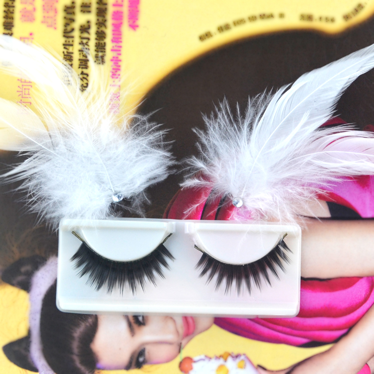 Model Fashion Creative Writing True White Feather Inlaid Drilling Eyetail Lengthened Exaggerated Fake Eyelash Cosplay Eyelash