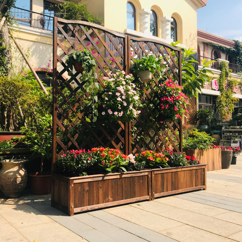 Anti-corrosion Wood small arc mesh partition basin bucket solid wooden flower pot balcony indoor flower stand living room floor gold crawler frame