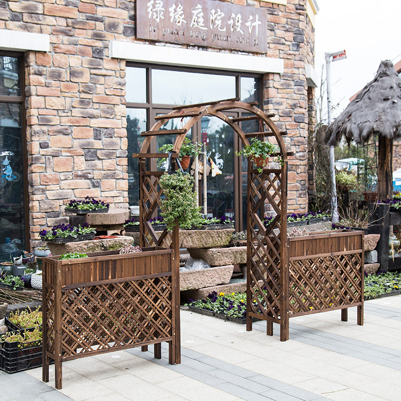 Outdoor anti-corrosion arch solid wood courtyard garden door retro fence mesh grid fence door grape rose climbing rattan frame