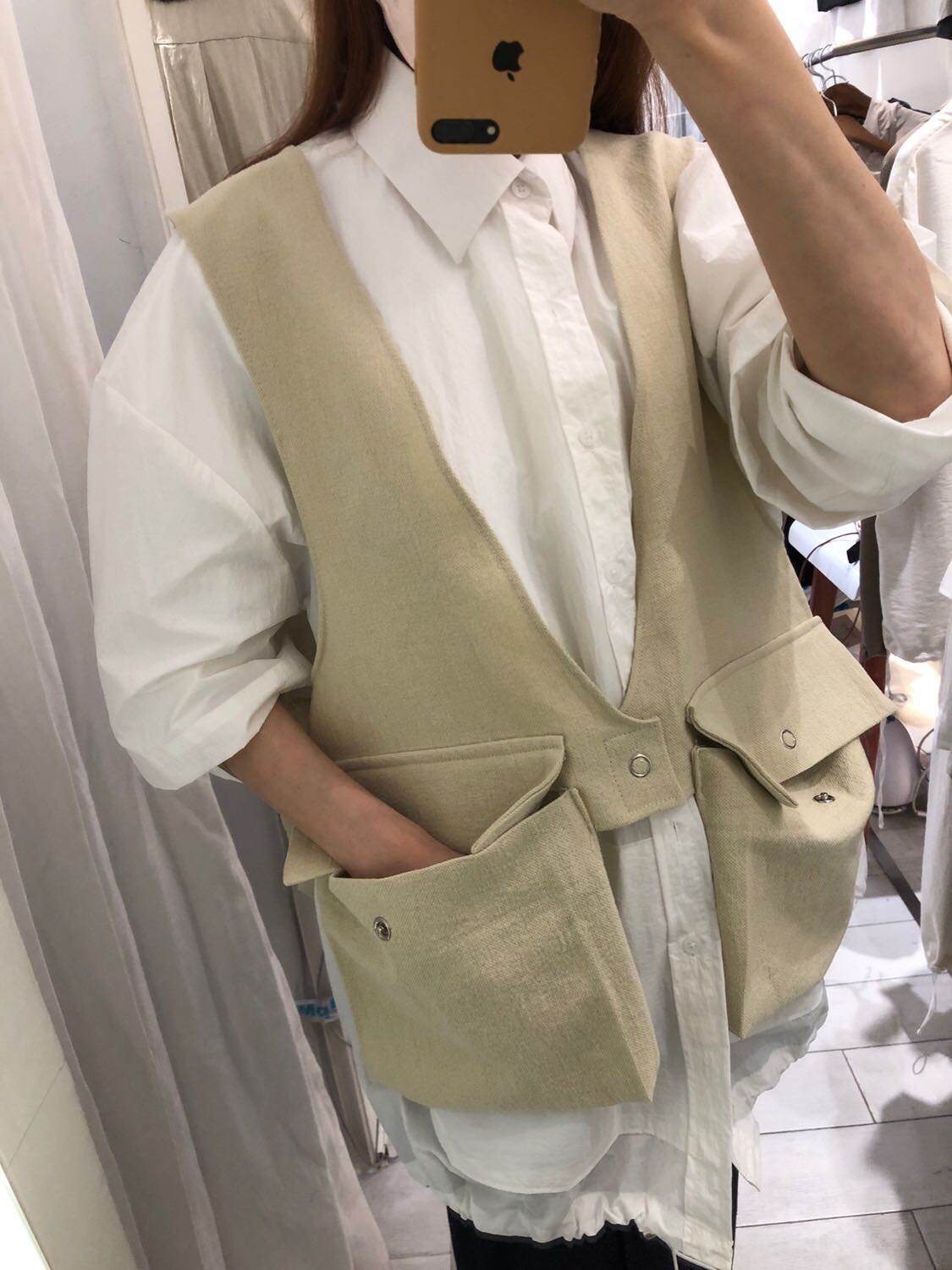 Hàn Quốc mua Dongdaemun nam phong cách mới kết cấu vải lanh túi lớn - Dệt kim Vest