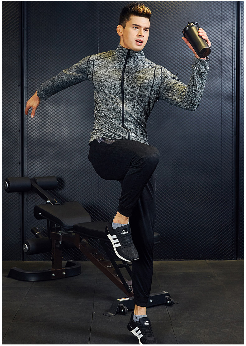 Quần áo thể dục, mùa xuân và mùa thu nam, áo thun cao, nhanh khô, quần áo bó sát, tập gym, chạy bộ thể thao - Quần áo tập thể hình quần áo tập yoga adidas
